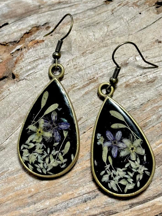 Pressed Wildflower Teardrop Earrings