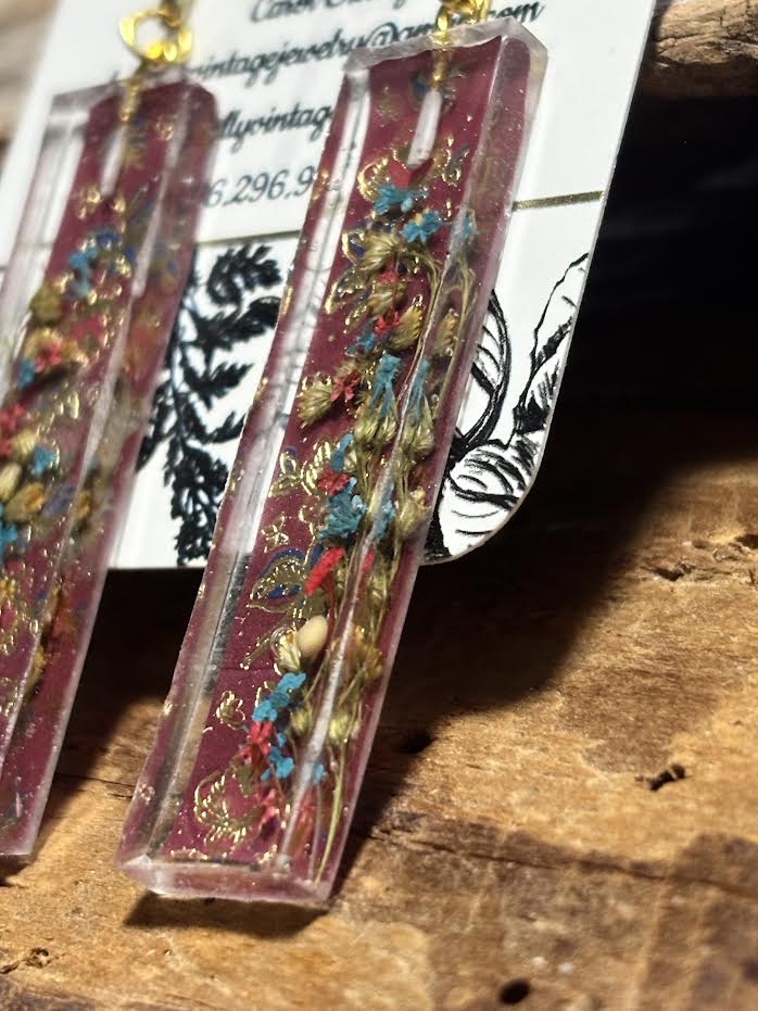Gilded Burgundy Wildflower Earrings