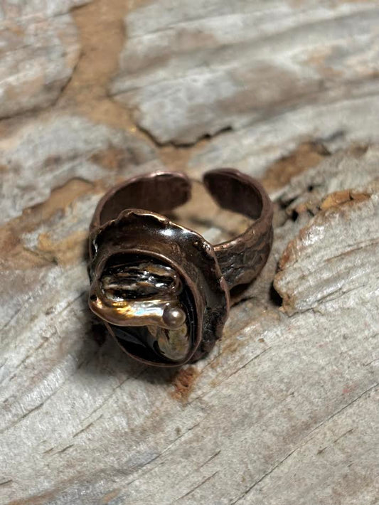 Forged Copper Ring with Chocolate Freshwater Pearl – One of a Kind