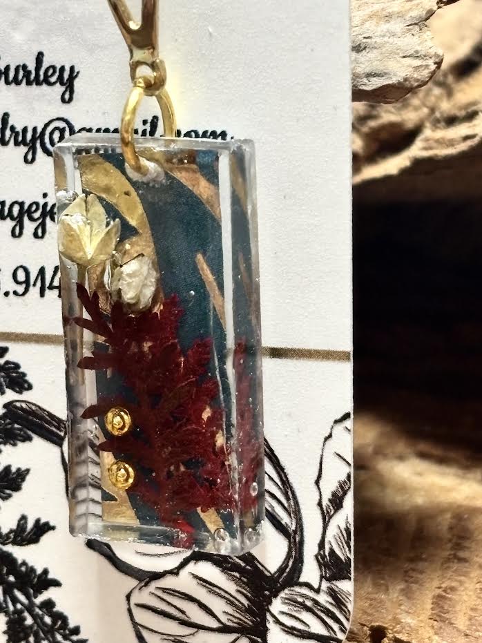 Crimson & Teal Botanical Drop Earrings