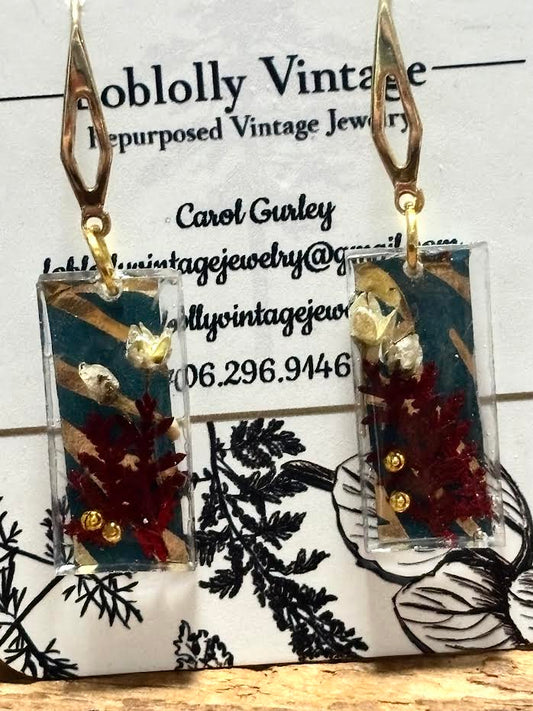 Crimson & Teal Botanical Drop Earrings