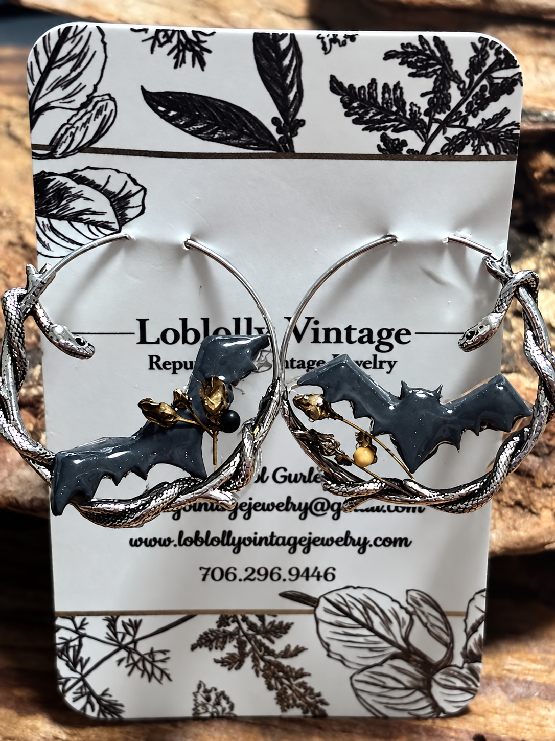 Midnight Bats on Serpent Hoop Earrings