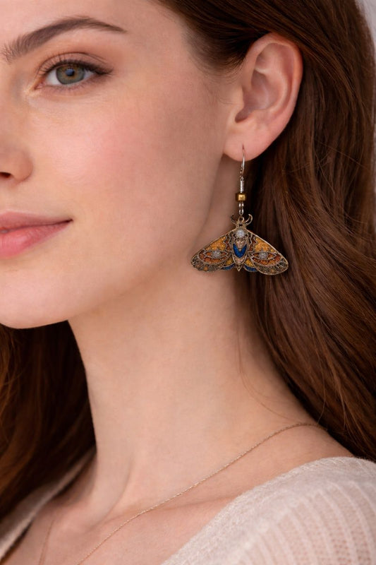Gilded Nocturne Moth Earrings