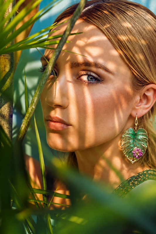 Gilded Monstera Garden Earrings
