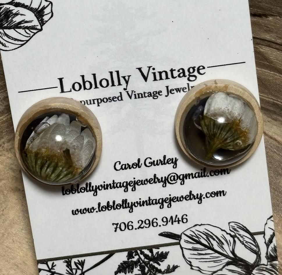 Real Oak & Wildflower Dome Studs