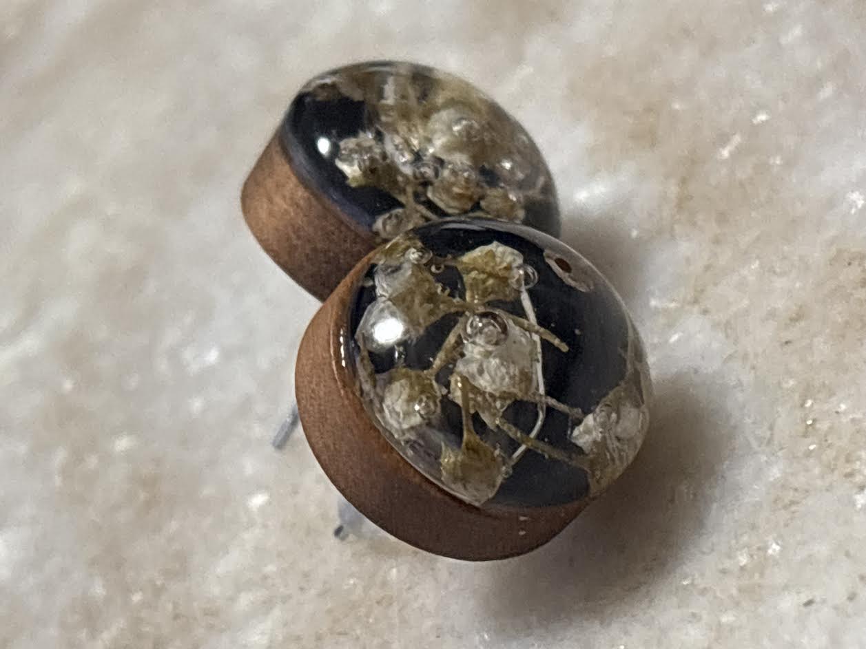 Real Oak & Wildflower Dome Studs