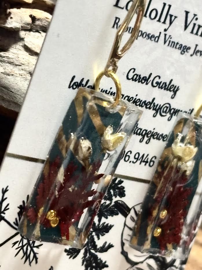Crimson & Teal Botanical Drop Earrings