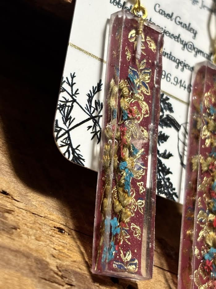 Gilded Burgundy Wildflower Earrings