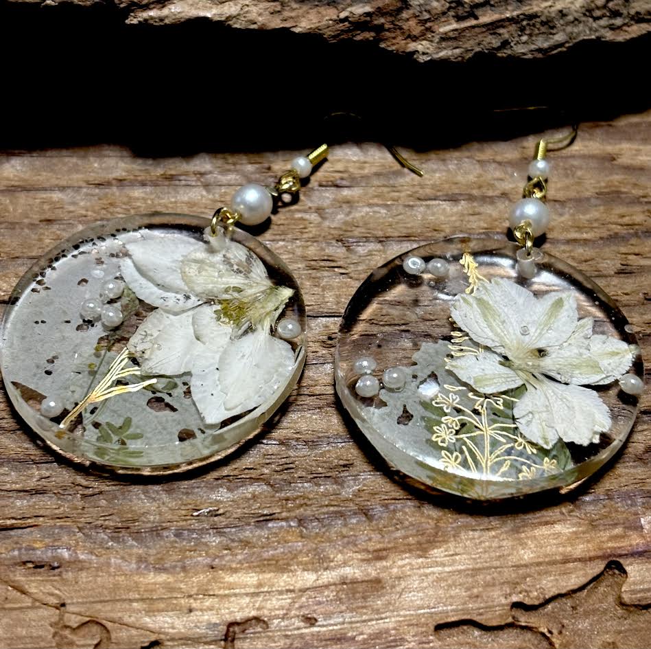 Ivory Larkspur Pressed Pearl Drop Earrings