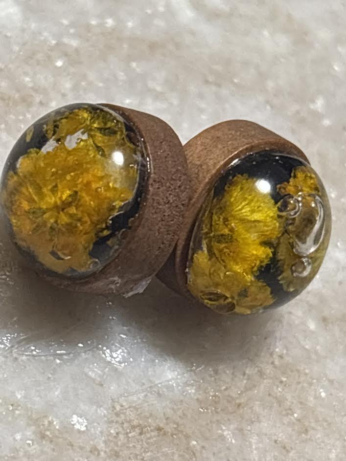 Real Oak & Wildflower Dome Studs