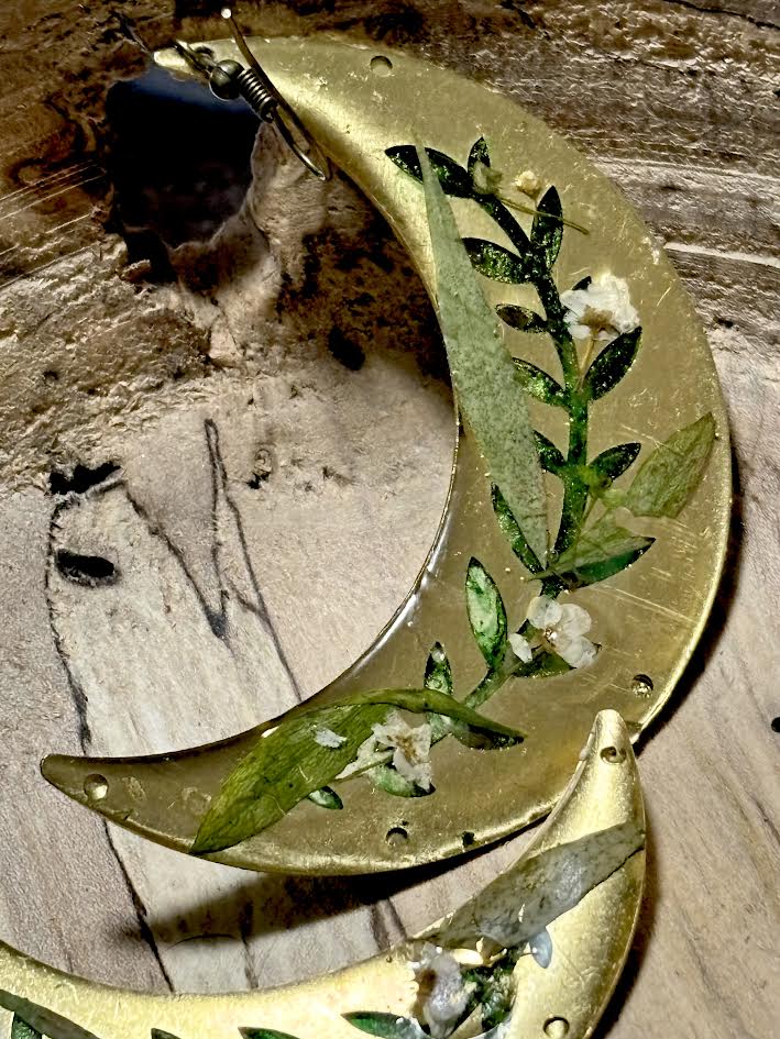 Verdant Moon Pressed Crescent Earrings