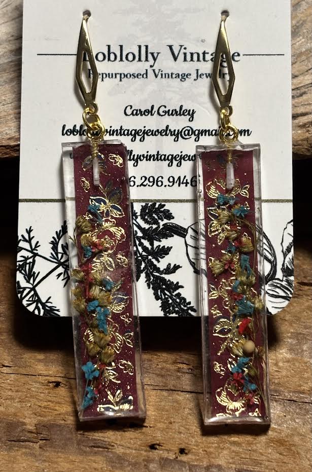 Gilded Burgundy Wildflower Earrings
