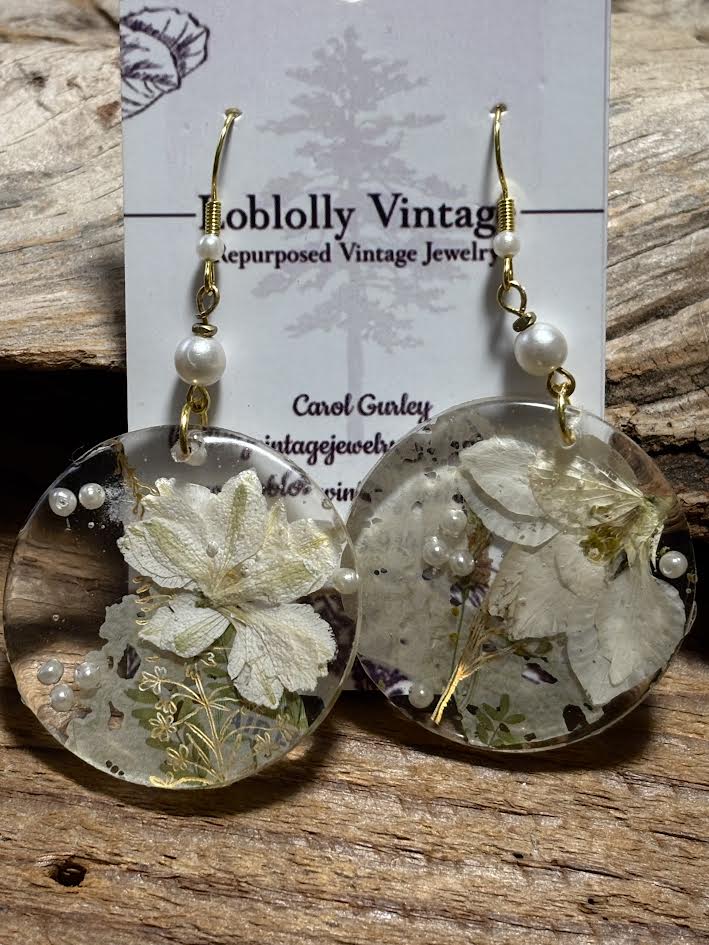 Ivory Larkspur Pressed Pearl Drop Earrings