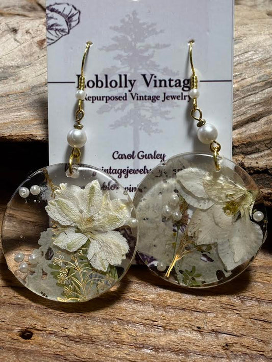 Ivory Larkspur Pressed Pearl Drop Earrings