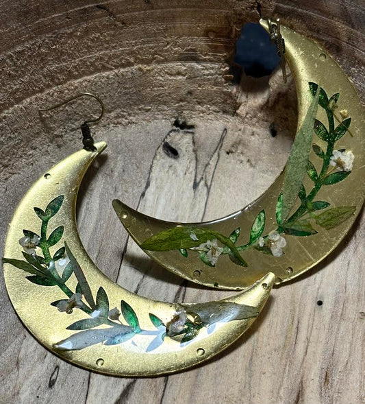 Verdant Moon Pressed Crescent Earrings