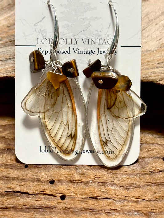 Golden Emergence – Brood XIX Cicada Wing Earrings