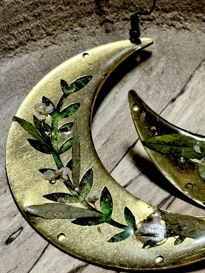 Verdant Moon Pressed Crescent Earrings