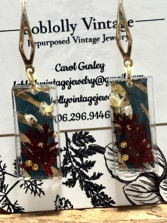 Crimson & Teal Botanical Drop Earrings