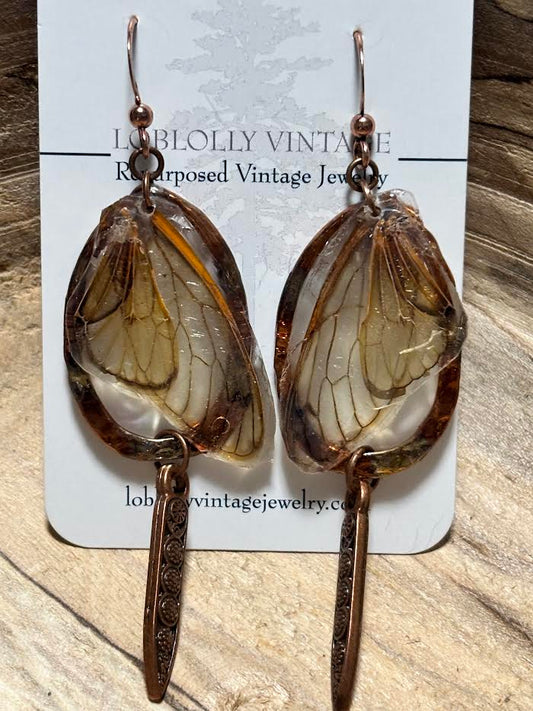 Copper Woodland Drop with Real Cicada Wings
