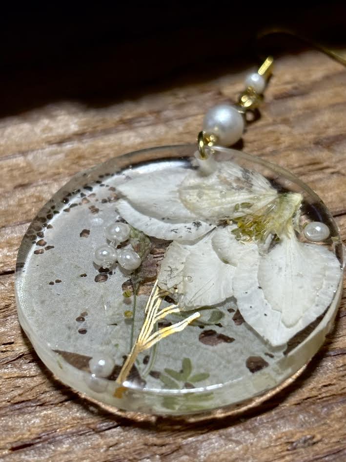 Ivory Larkspur Pressed Pearl Drop Earrings