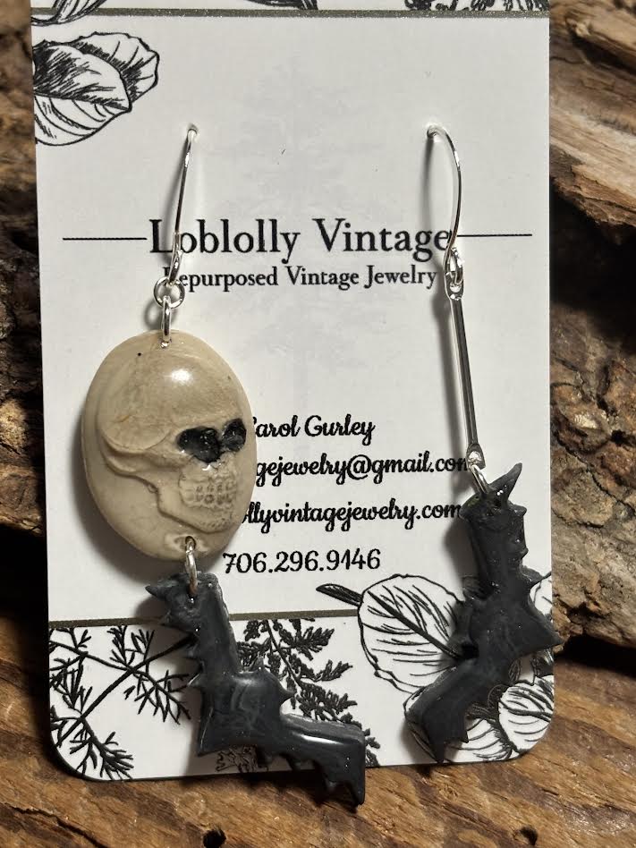 Midnight Skulls & Bats Dangle Earrings