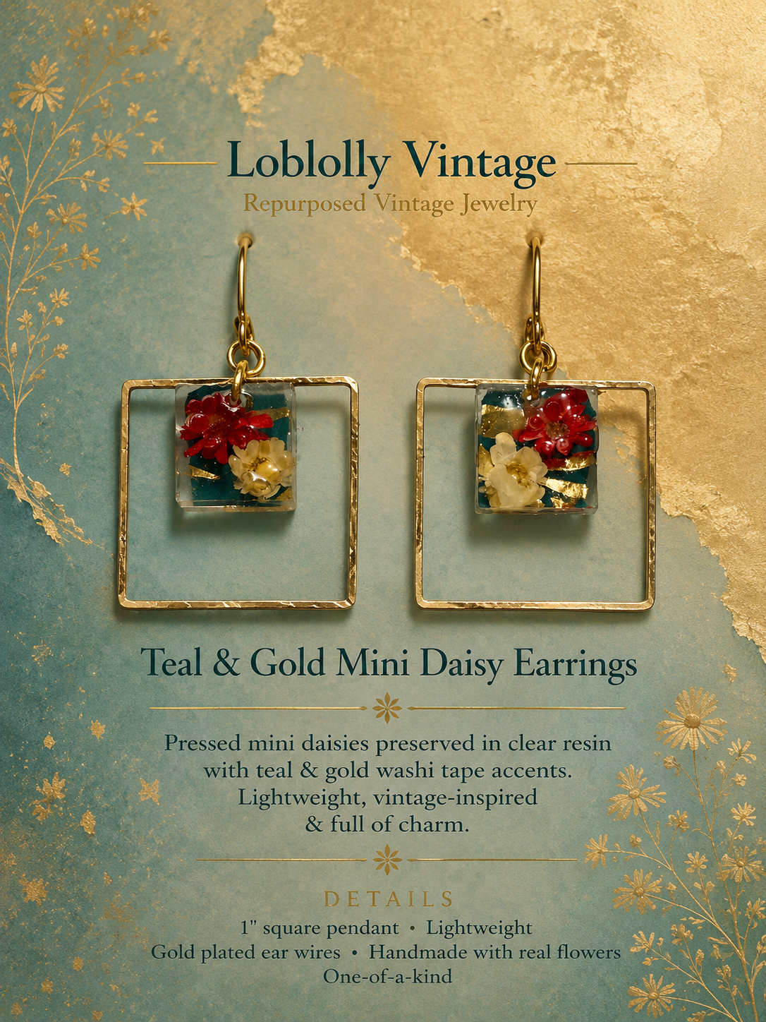 Gilded Daisy Square Earrings