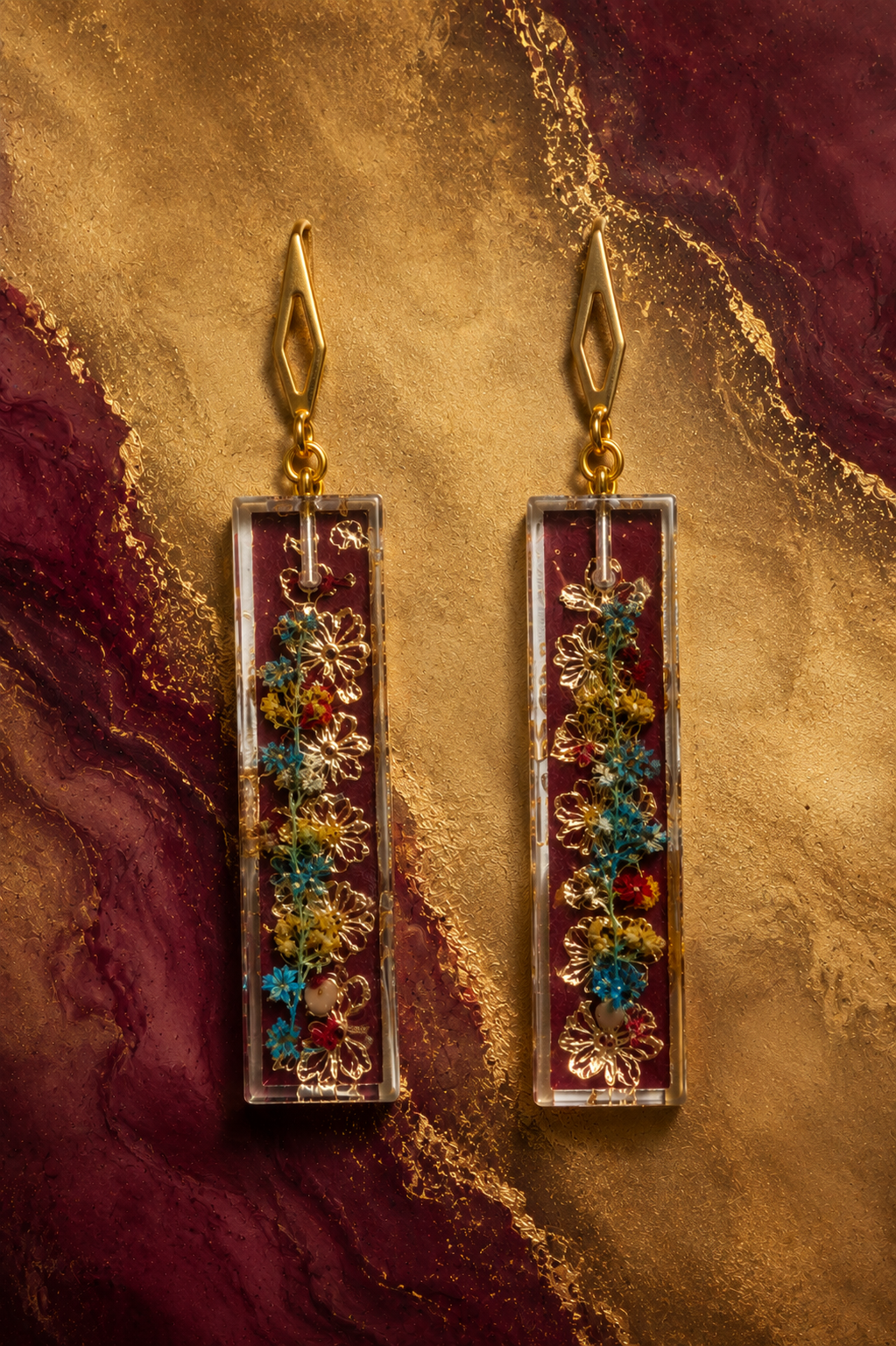 Gilded Burgundy Wildflower Earrings