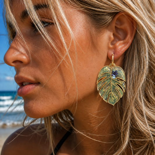 Gilded Monstera Garden Earrings