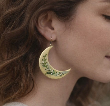 Verdant Moon Pressed Crescent Earrings