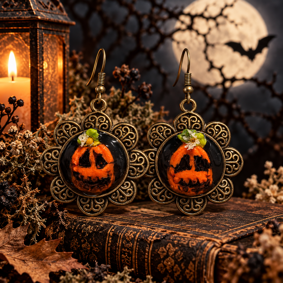 Harvest Moon Jack-o’-Lantern Earrings