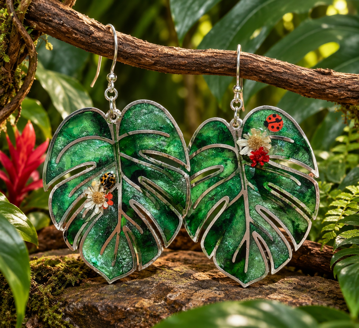 Gilded Monstera Garden Earrings