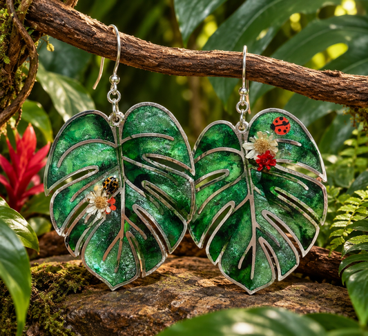 Gilded Monstera Garden Earrings