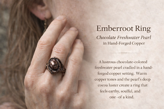 Forged Copper Ring with Chocolate Freshwater Pearl – One of a Kind
